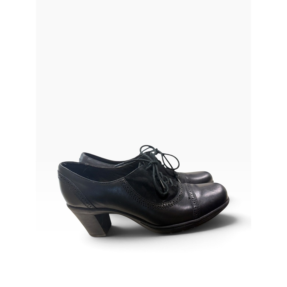 Clarks Bendables Black Leather Suede Oxford Heels Brogue Boho Rustic Earthy Boot